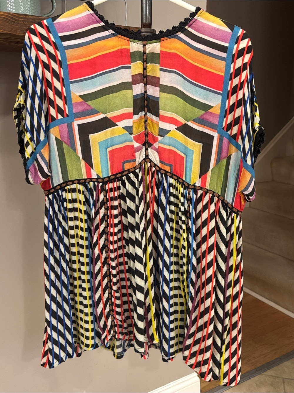Conditions Apply Mixed Stripe Boho Tunic Blouse 100% Viscose Size S